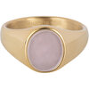 Charmin's Goudkleurige Zegelring met Platte Ovale Licht-roze Rozenkwarts Edelsteen Staal R1482