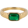Charmin&#039;s Goudkleurige Ring met Groene Steen en Graveringen R1347&ndash; Vintage Eco