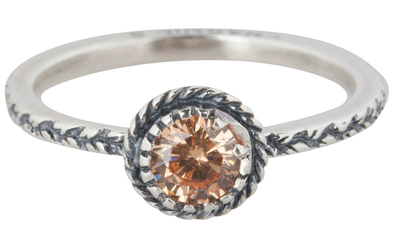 Zilveren Ring R288 Champagne Diamond Crown