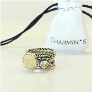 Zilveren Ring R288 Champagne Diamond Crown