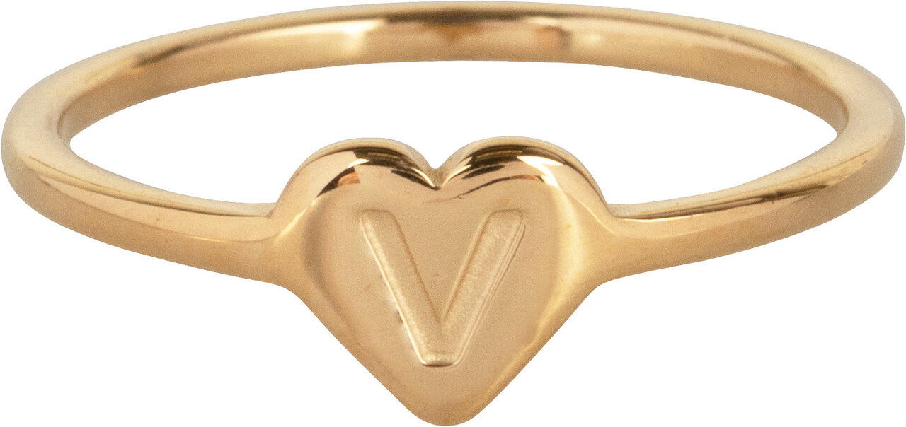 Charmin’s initialen zegelring hartje Goldplated R1015-V Letter V