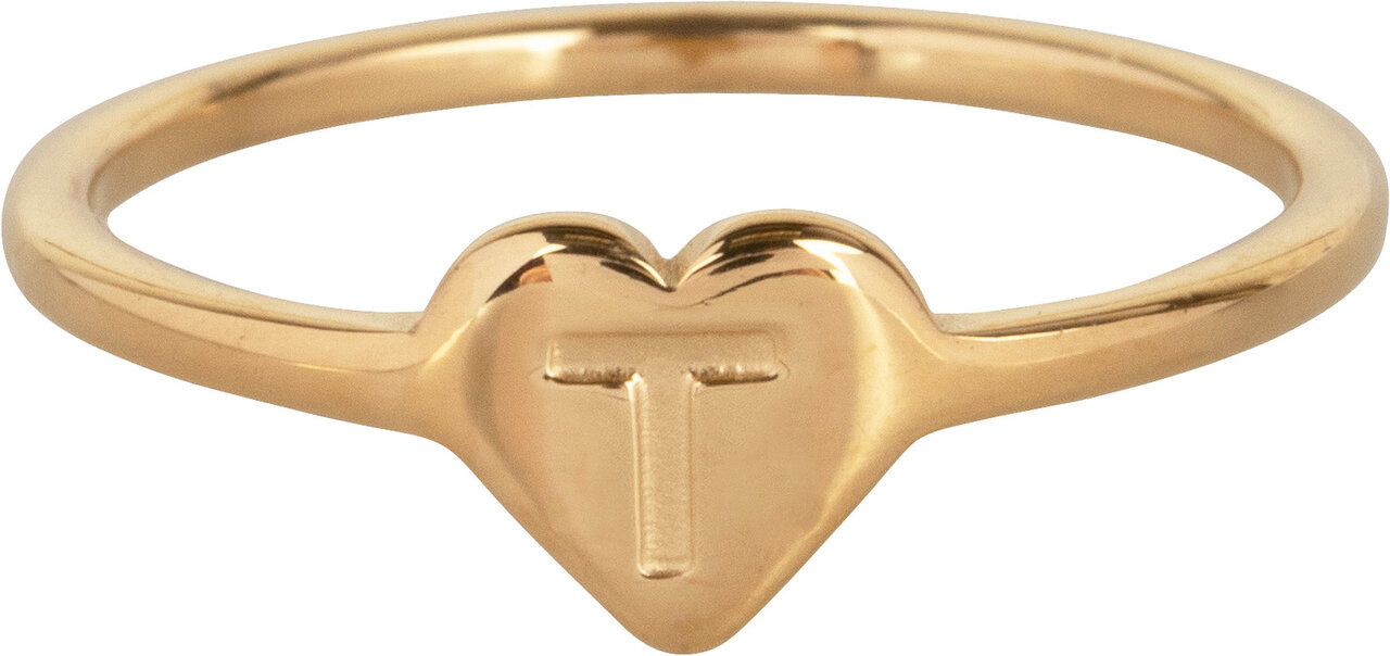 Charmin’s initialen zegelring hartje Goldplated R1015-T Letter T