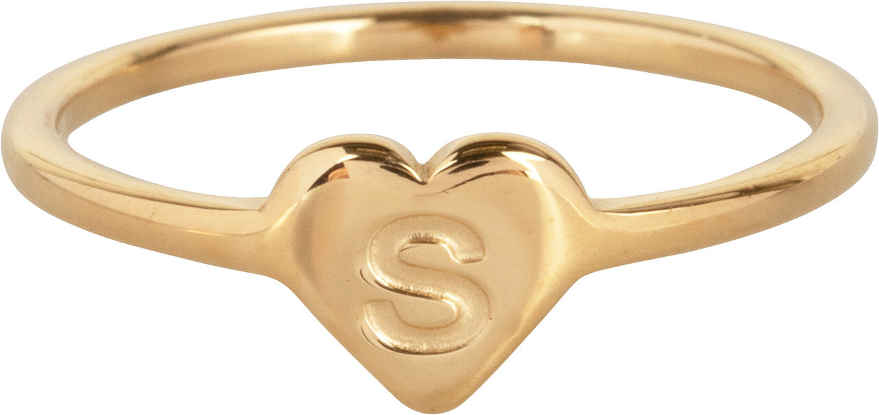 Charmin’s initialen zegelring hartje Goldplated R1015-S Letter S