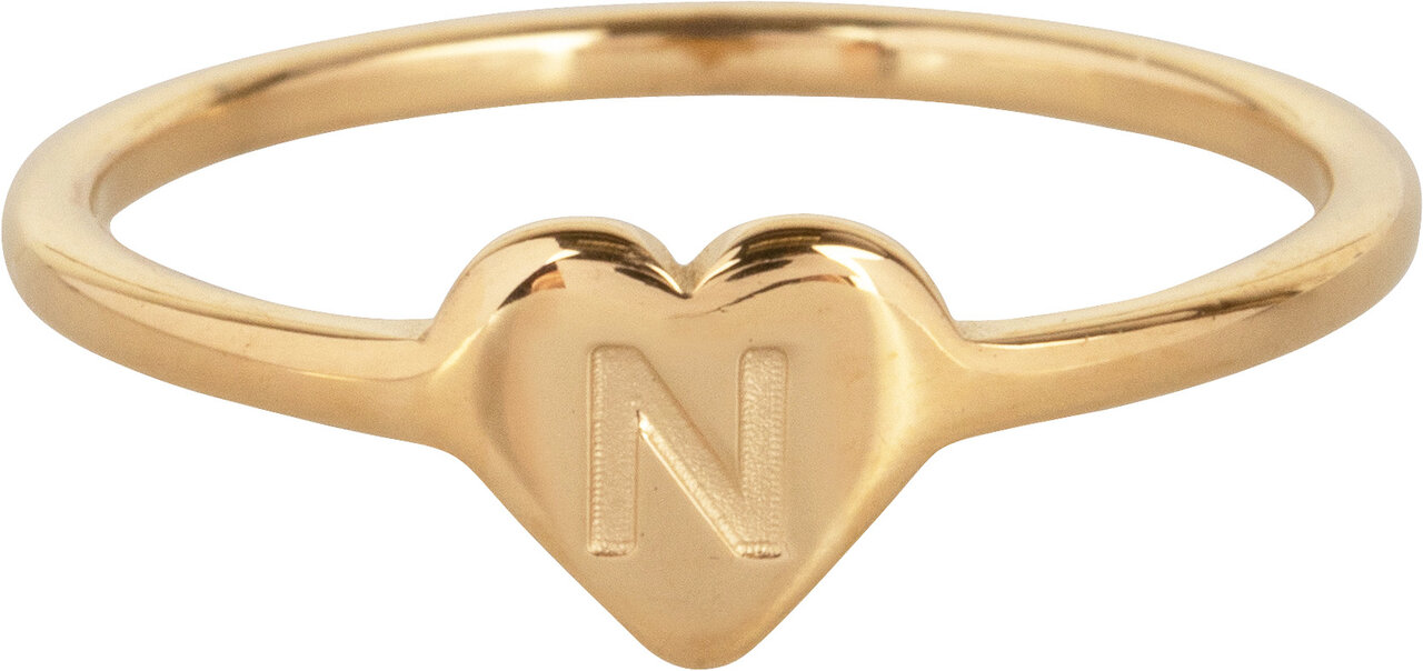 Charmin’s initialen zegelring hartje Goldplated R1015-N Letter N