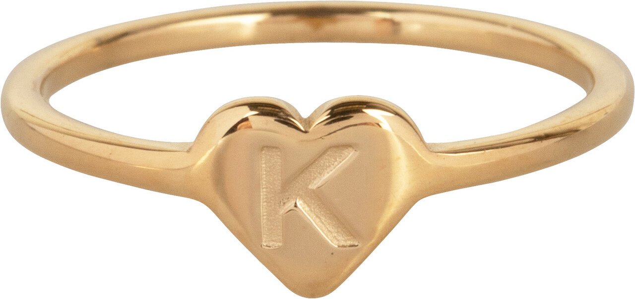 Charmin’s initialen zegelring hartje Goldplated R1015-K Letter K