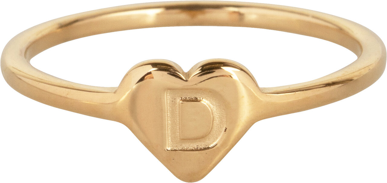 Charmin’s initialen zegelring hartje Goldplated R1015-D Letter D