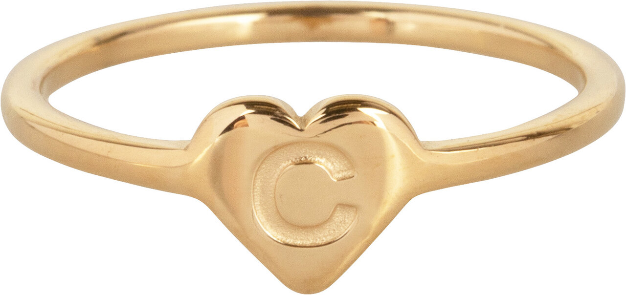 Charmin’s initialen zegelring hartje Goldplated R1015-C Letter C