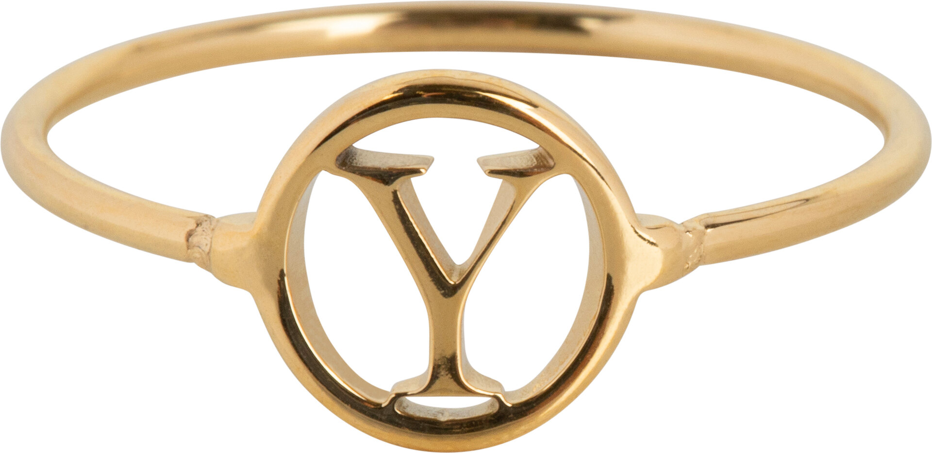 Charmin's Open Round Signet Ring Gold Plated Initials R1121 Letter Y