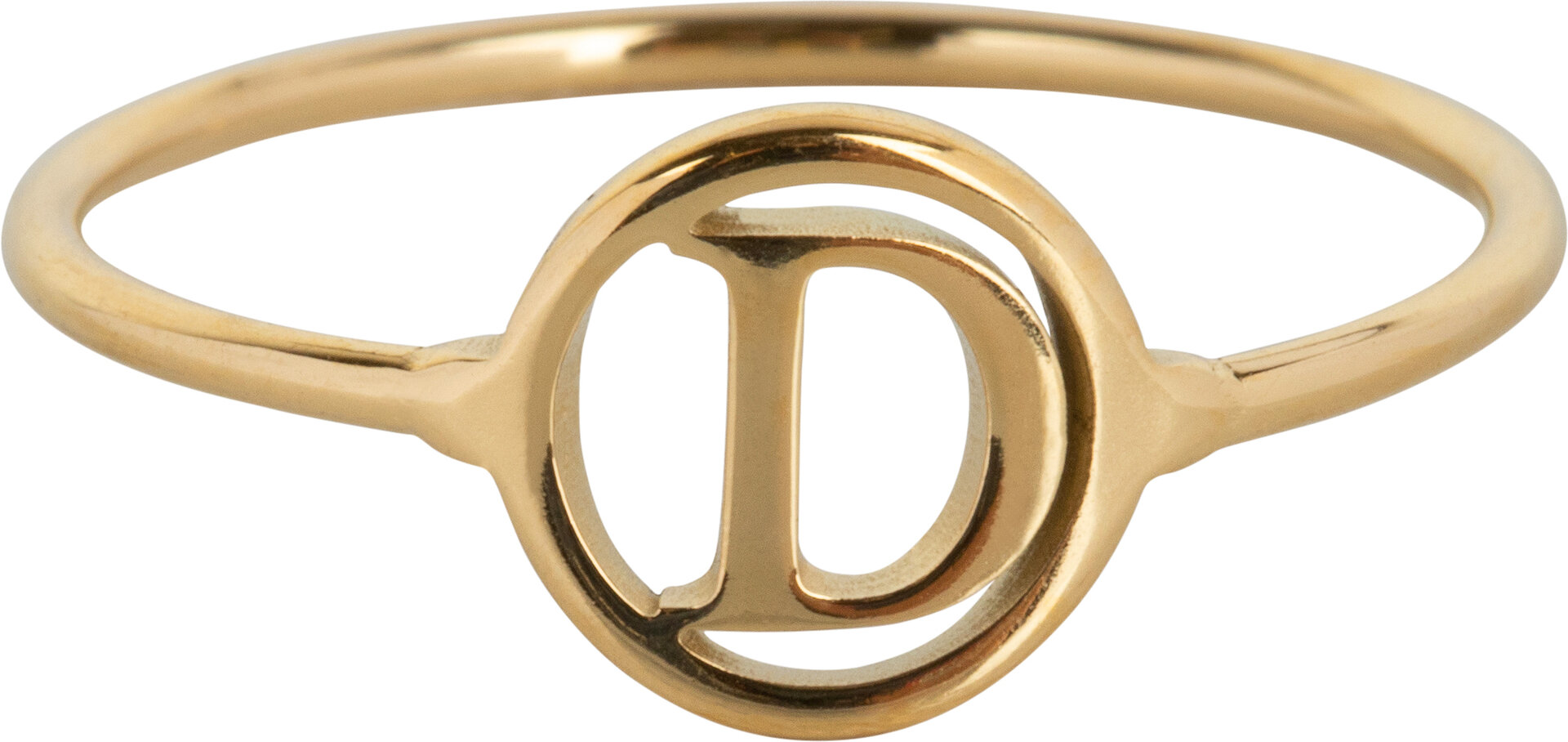 Charmin’s initialen open ronde zegelring Goldplated R1121 Letter D