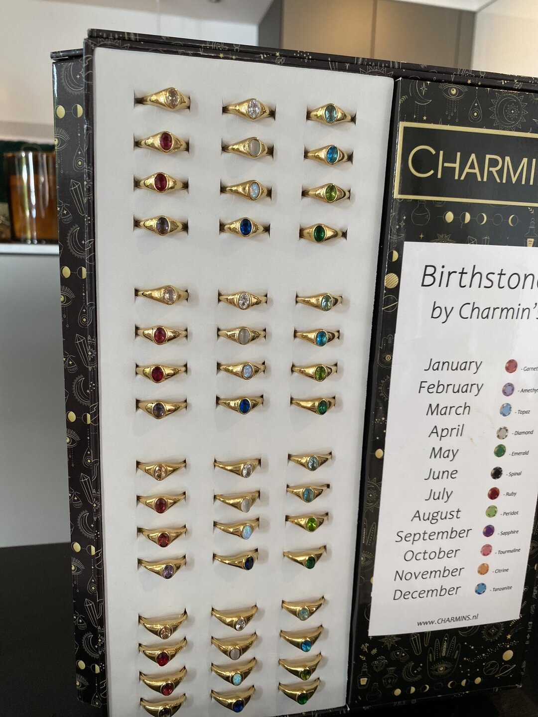 Charmin's Alle Birthstone Ringen, 144 ringen, 4 maten, met Display; Easy Order