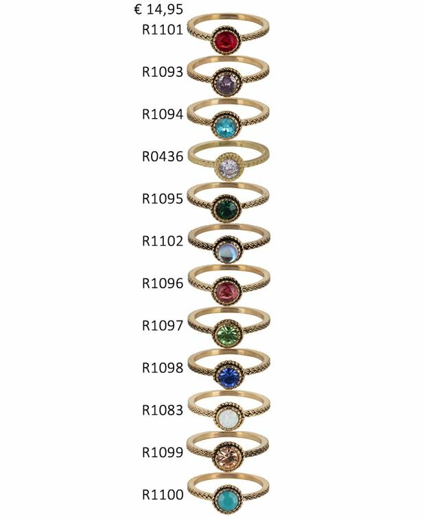 Charmin's € 14,95 Birthstone Ringen, 48 ringen, 4 maten, met Display; Easy Order