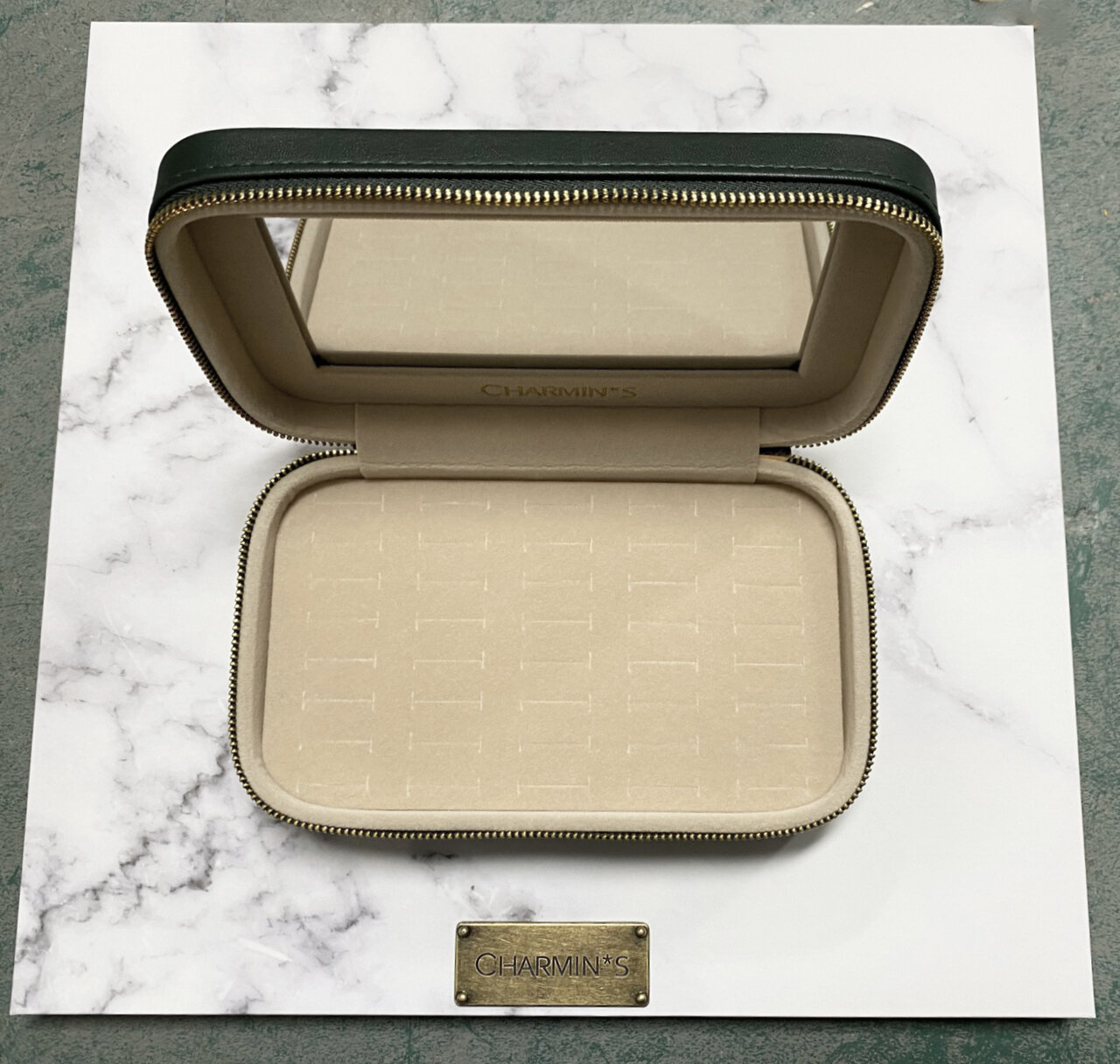 Charmin's Ringendoos met Spiegel Groen Vegan-Leer Klein Display 5552