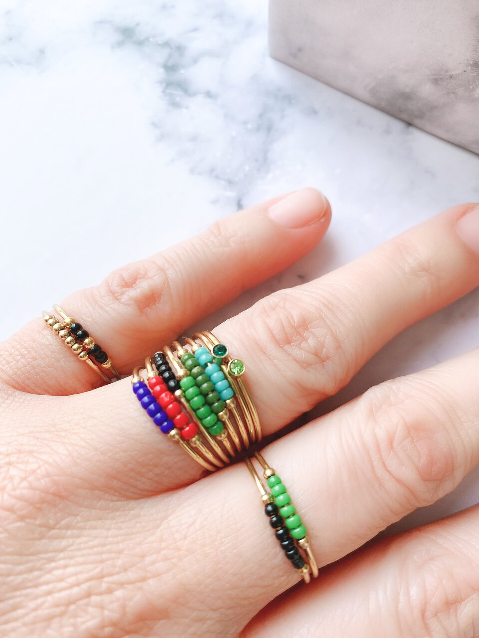 Anxiety Ring Palm Petrol Blue Beads Goldplated R986/KR121