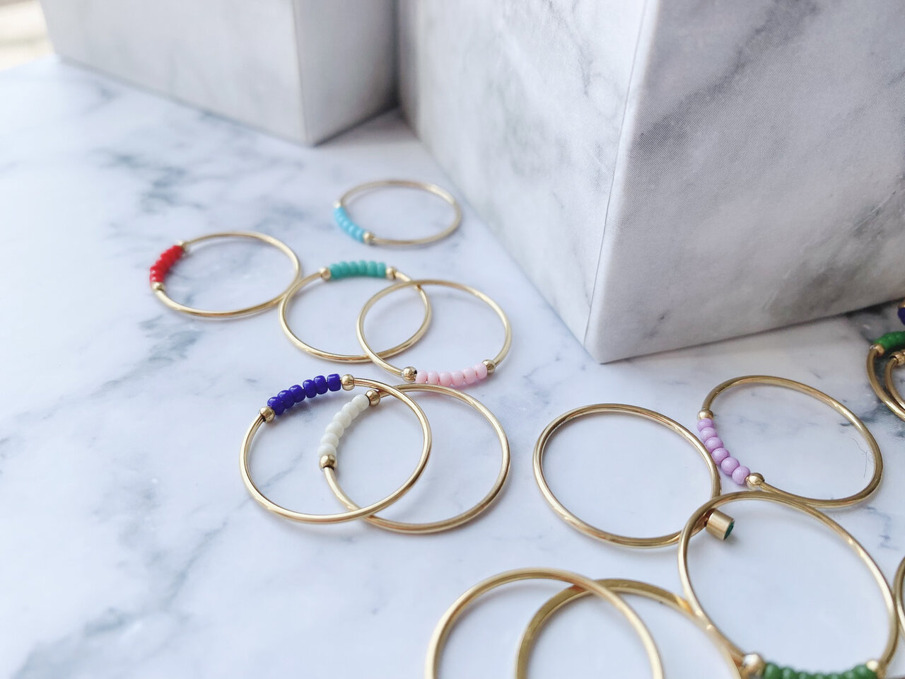 Anxiety Ring Palm Petrol Blue Beads Goldplated R986/KR121