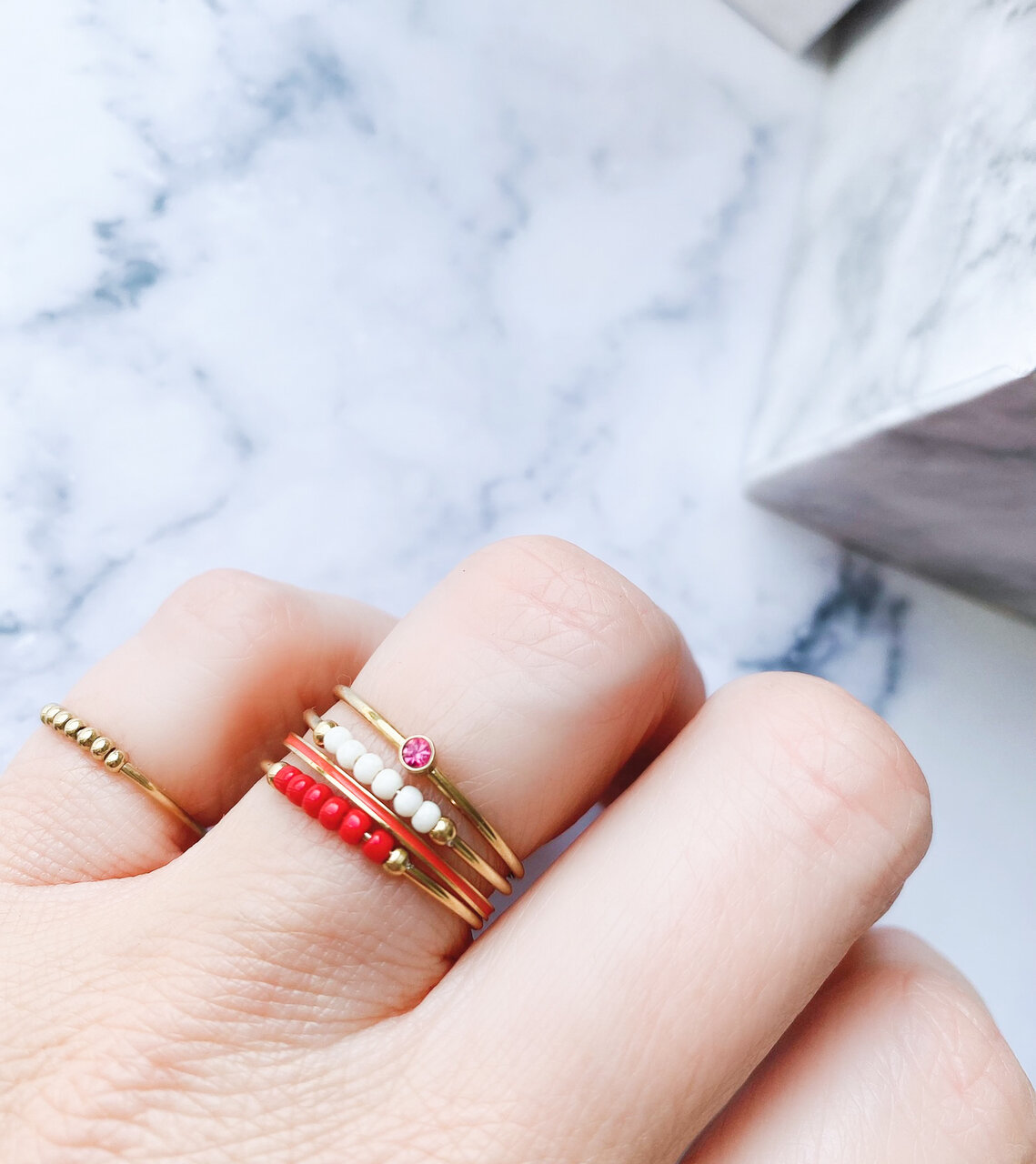 Anxiety Ring Palm Petrol Blue Beads Goldplated R986/KR121