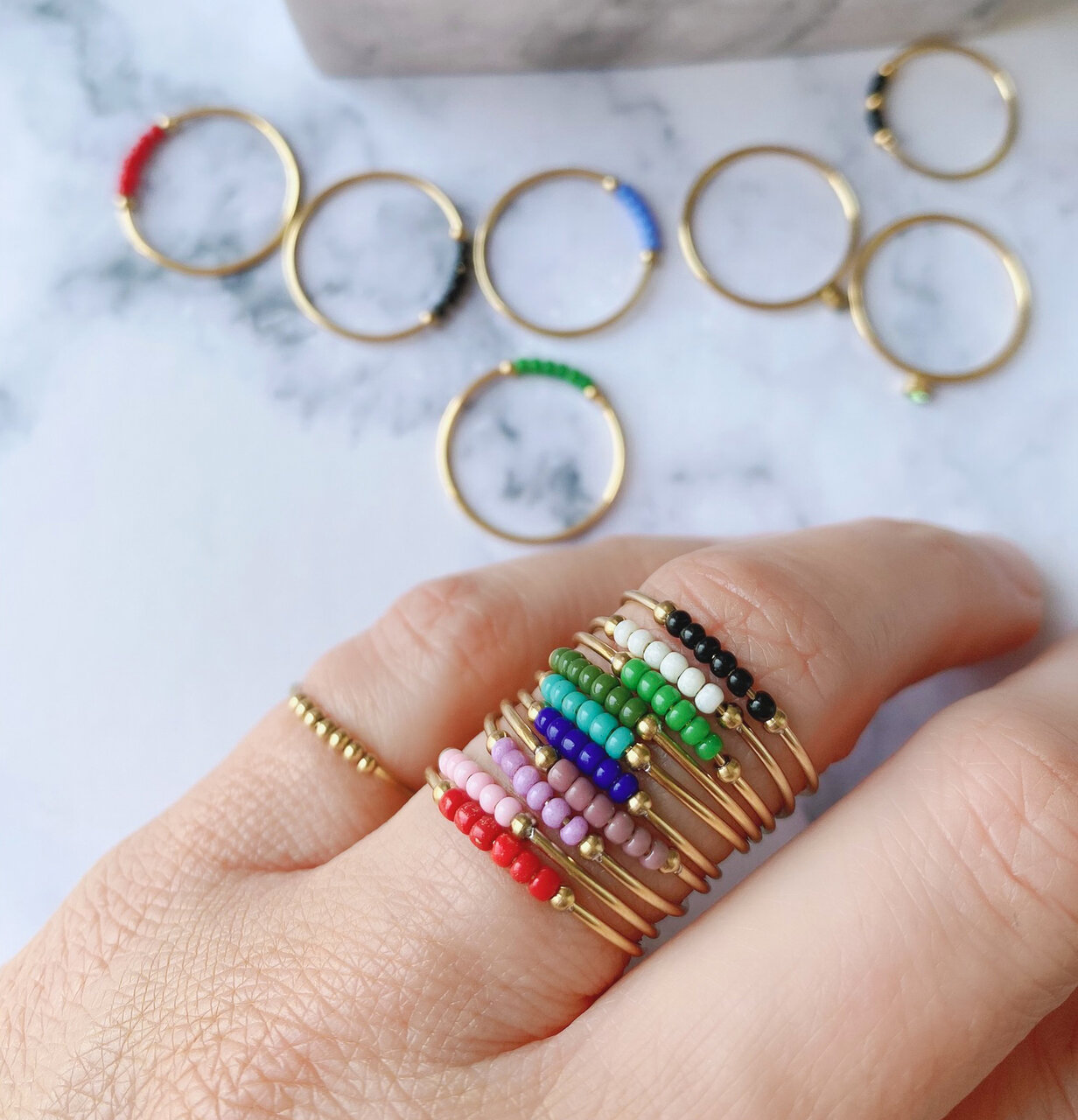 Anxiety Ring Palm Dark Blue Beads Goldplated R983/KR123