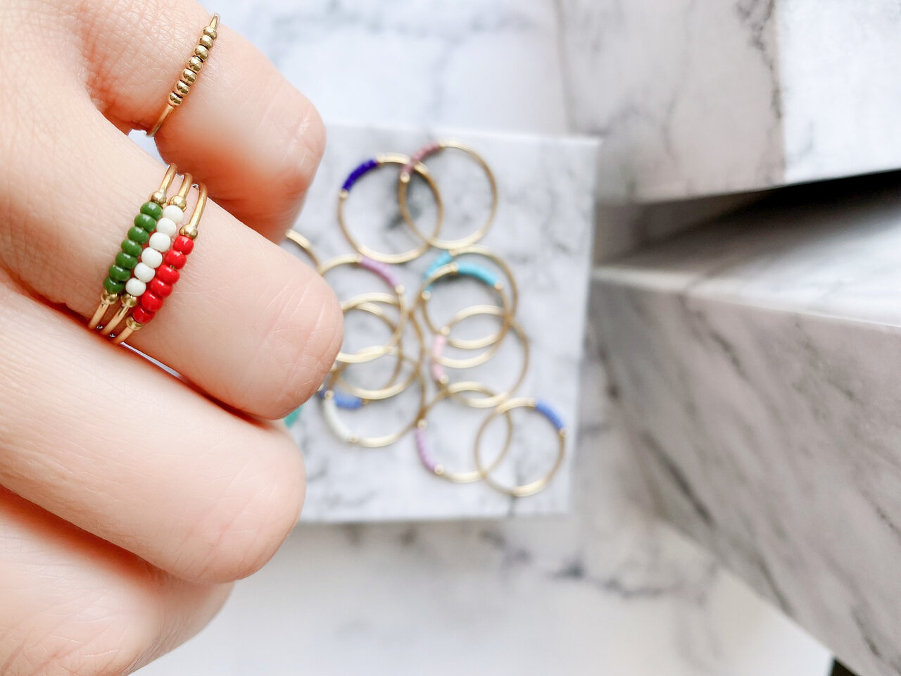 Anxiety Ring Palm White Beads Goldplated R989/KR115 