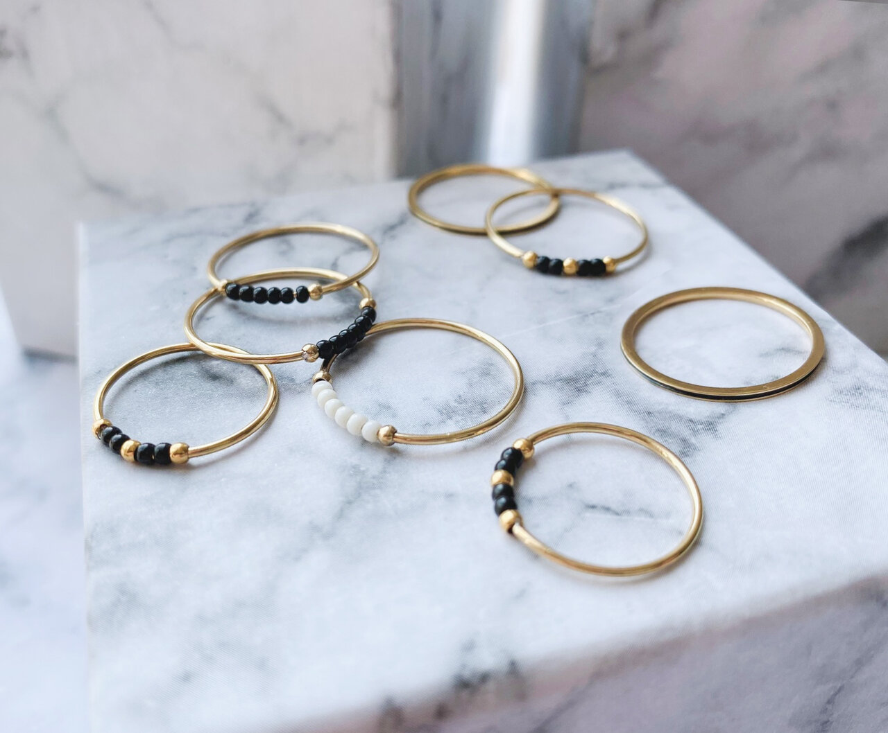 Anxiety Ring Palm White Beads Goldplated R989/KR115 