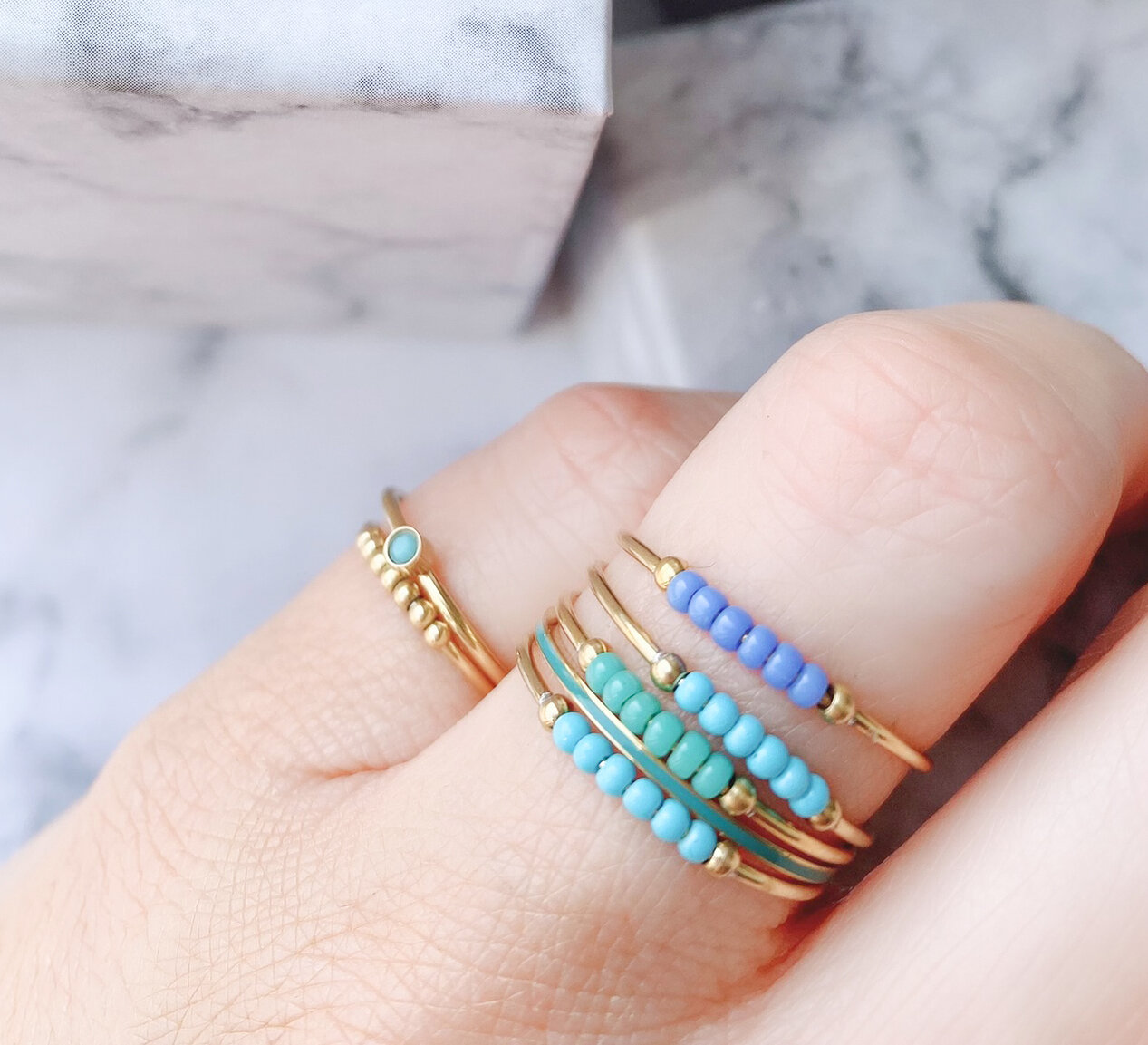 Anxiety Ring Palm White Beads Goldplated R989/KR115 