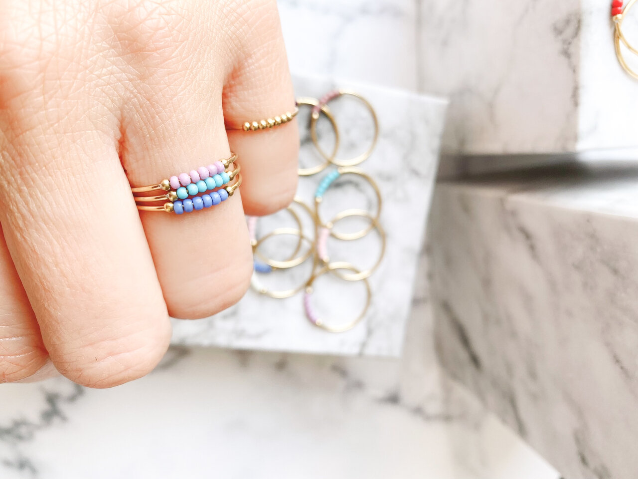 Anxiety Ring Palm White Beads Goldplated R989/KR115 