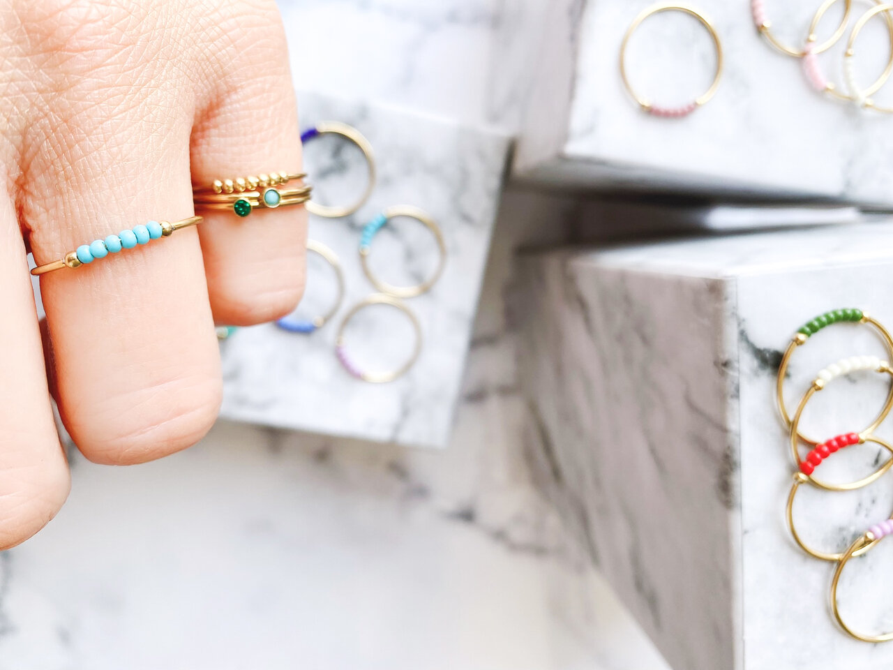 Anxiety Ring Palm Pink Beads Goldplated R980/KR116