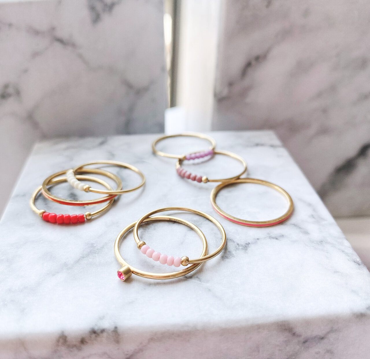 Anxiety Ring Palm Pink Beads Goldplated R980/KR116