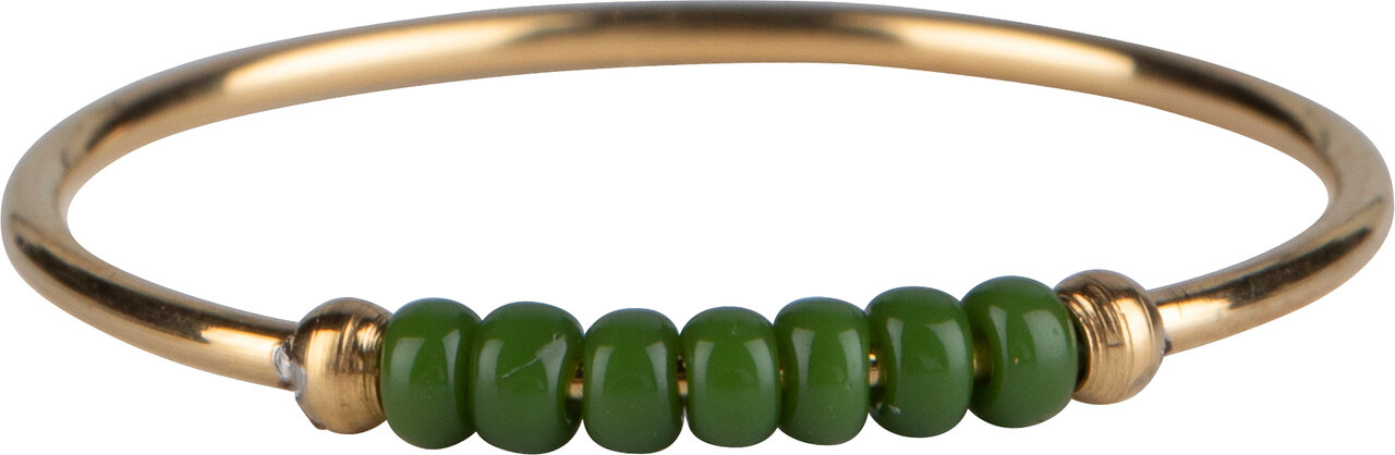 R0988 Anxiety Ring Palm Olivegreen Beads Goldplated
