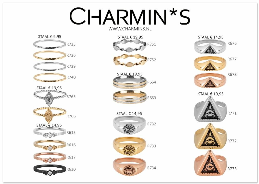 Charmin’s goudkleurige zegelring R733 I See You goldplated staal