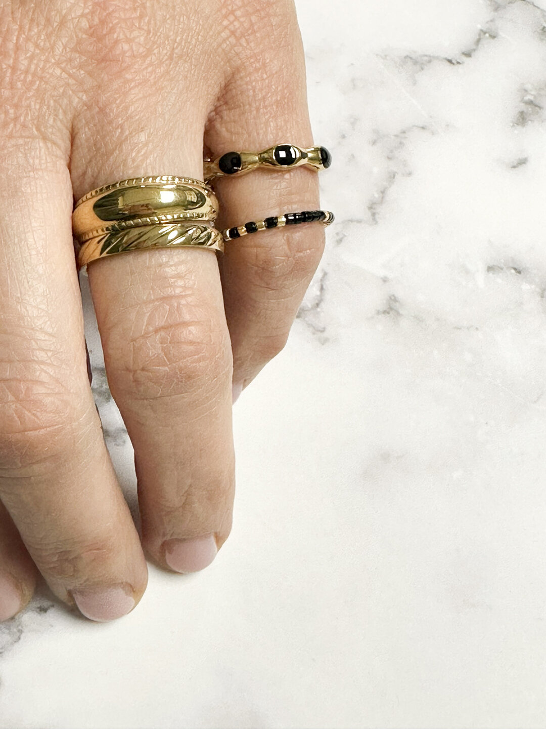 Charmin's Miyuki Kralen Goud Wit Turkoois Zwart Anxiety Fidget Ring R1535