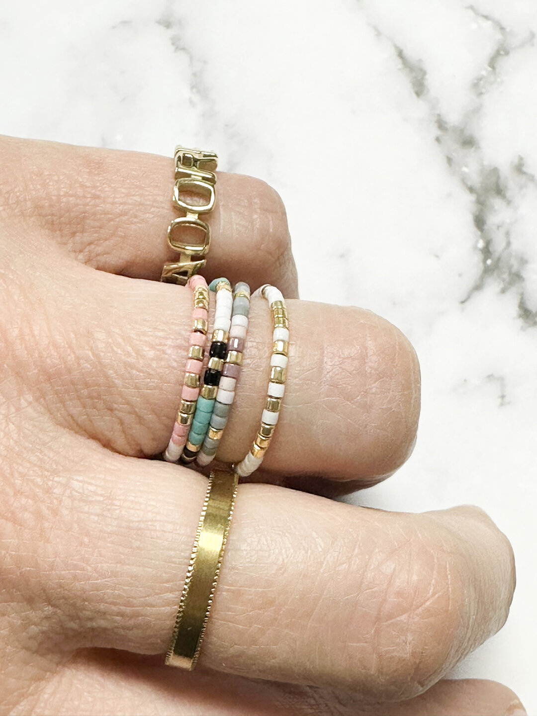 Charmin's Miyuki Kralen Goud Wit Anxiety Fidget Ring R1534