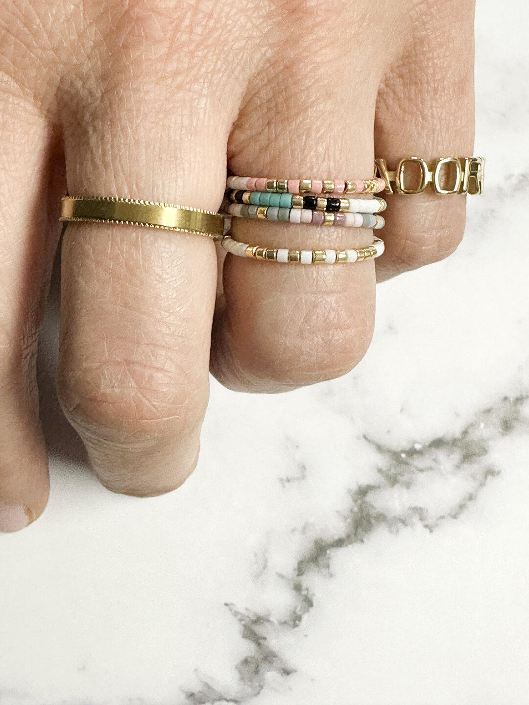 Charmin's Miyuki Kralen Goud Wit Anxiety Fidget Ring R1534