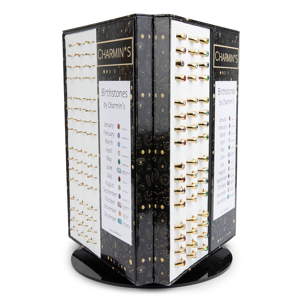 Charmin's Gouden Birtstones Tafel Draaidisplay MET 144 ringen