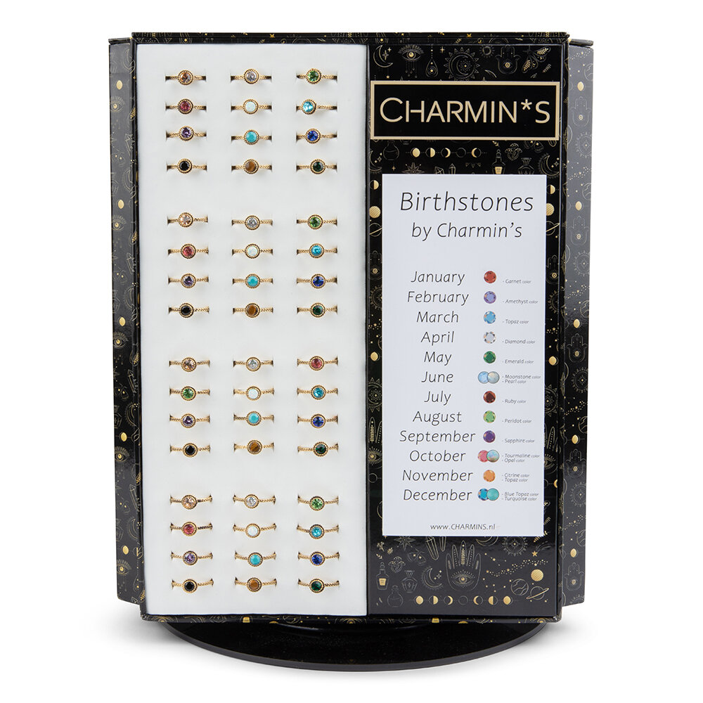 Charmin's Gouden Birtstones Tafel Draaidisplay MET 144 ringen