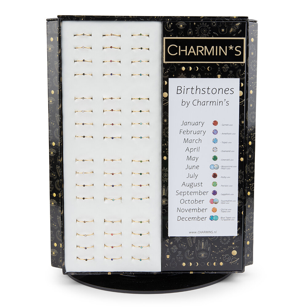Charmin's Gouden Birtstones Tafel Draaidisplay MET 144 ringen