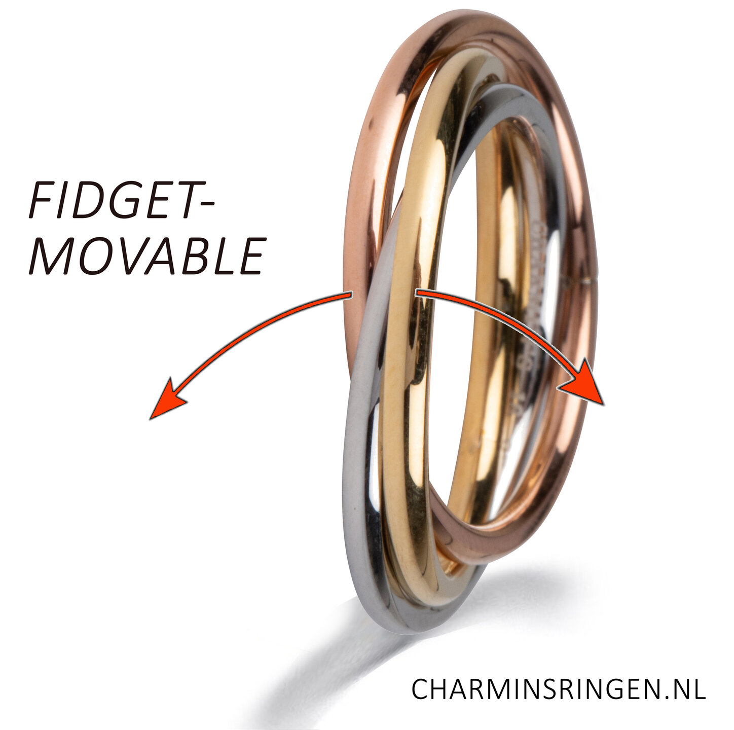 Charmin's Trinity Rolling Anxiety Fidget Ring Rose-Goud-Staalkleurig R1067