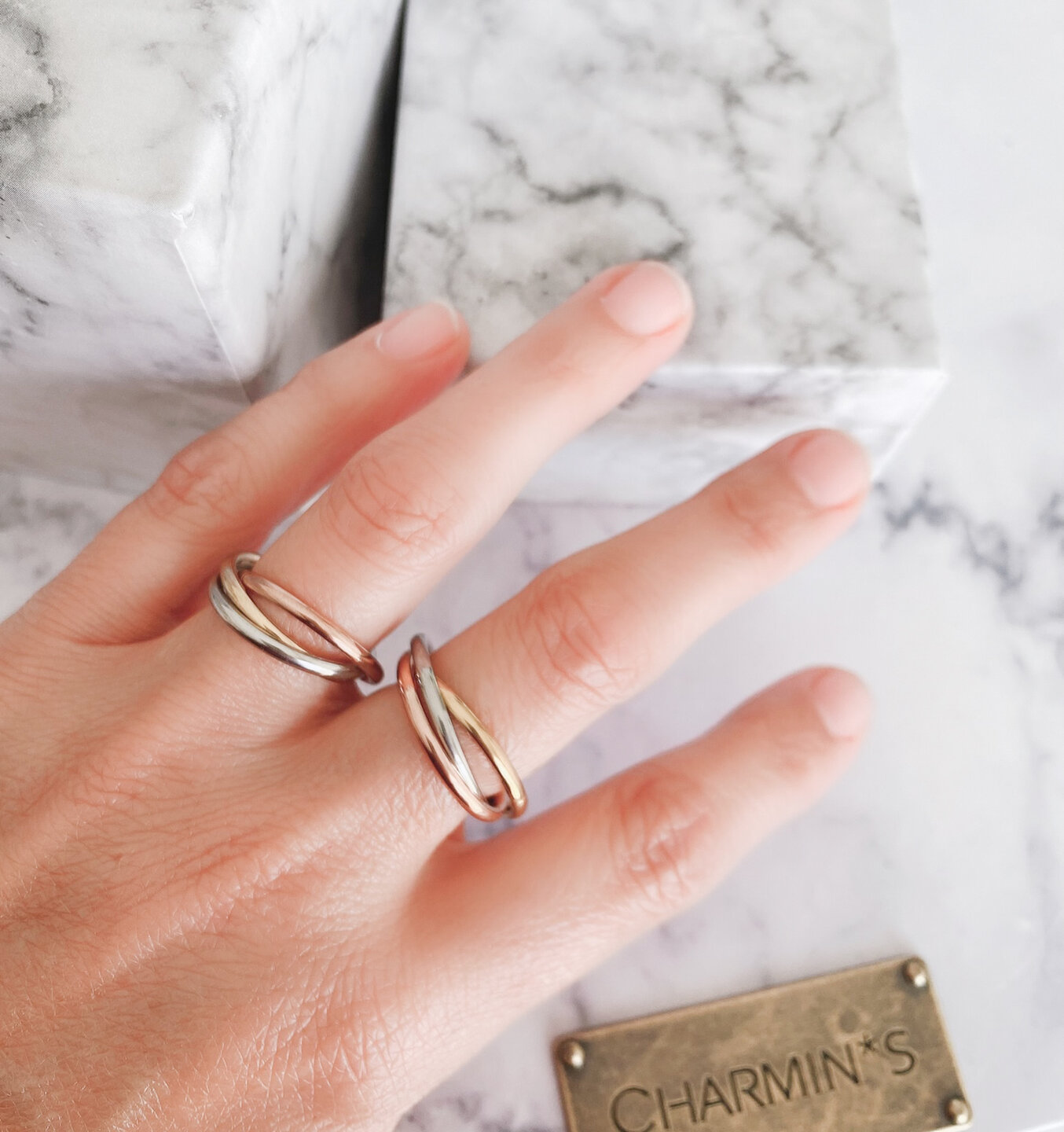 Charmin's Trinity Rolling Anxiety Fidget Ring Rose-Goud-Staalkleurig R1067