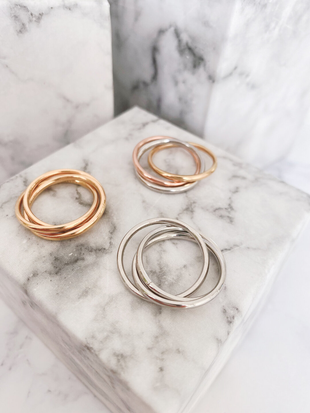 Charmin's Trinity Rolling Anxiety Fidget Ring Rose-Goud-Staalkleurig R1067