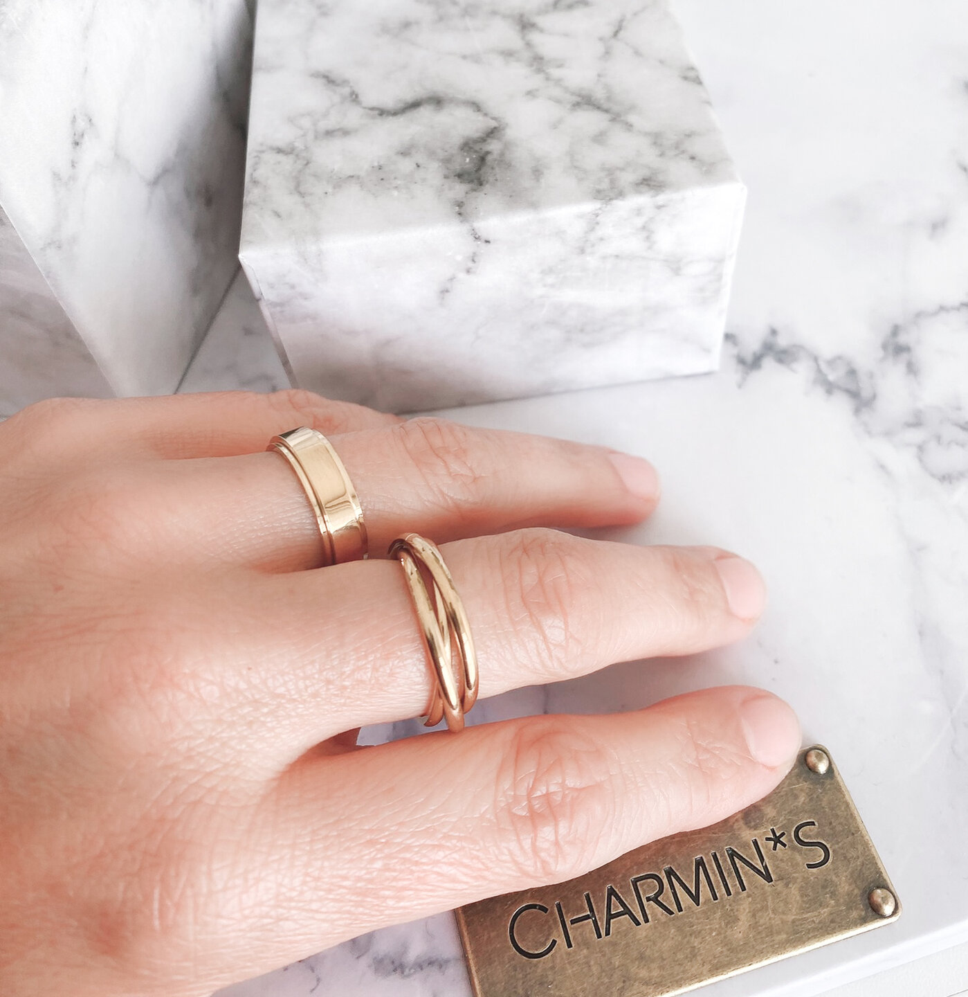 Charmin's Trinity Rolling Anxiety Fidget Ring Rose-Goud-Staalkleurig R1067