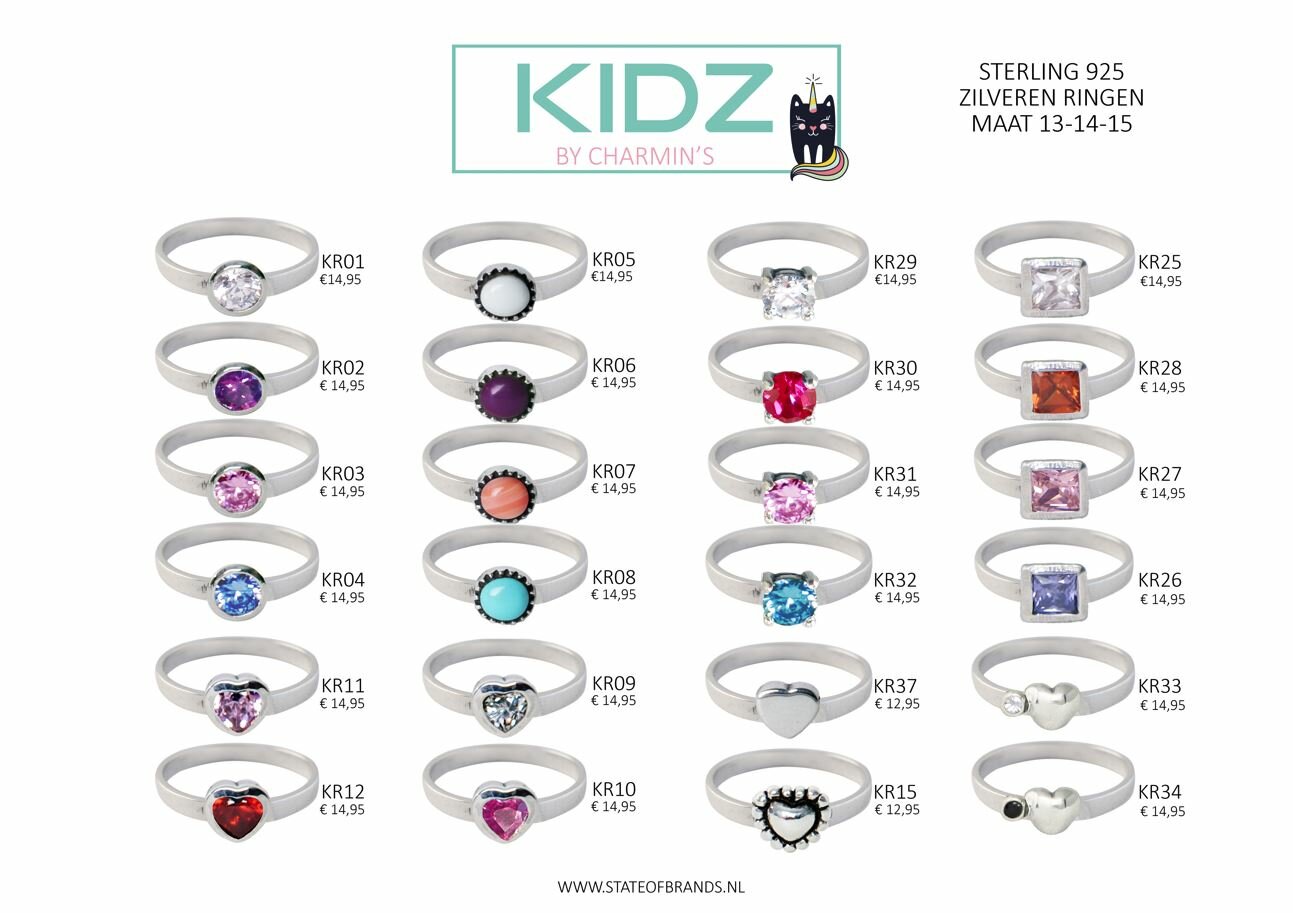 KIDZ 45 bagues pour enfants en argent en 3 tailles en présentoir, commande facile (1)