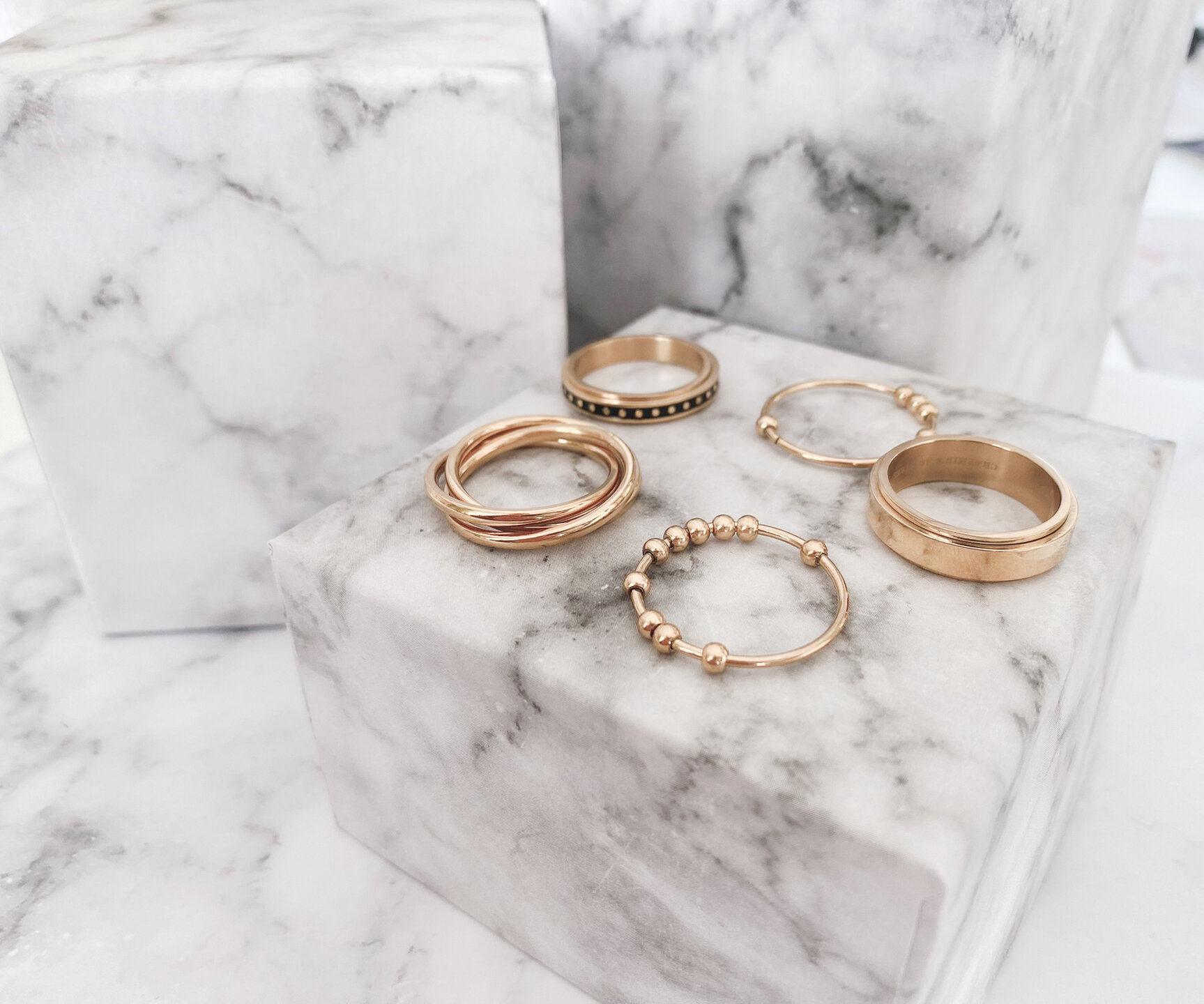 Charmin's Trinity Rolling Anxiety Fidget Ring Rose-Goud-Staalkleurig Smal R1645