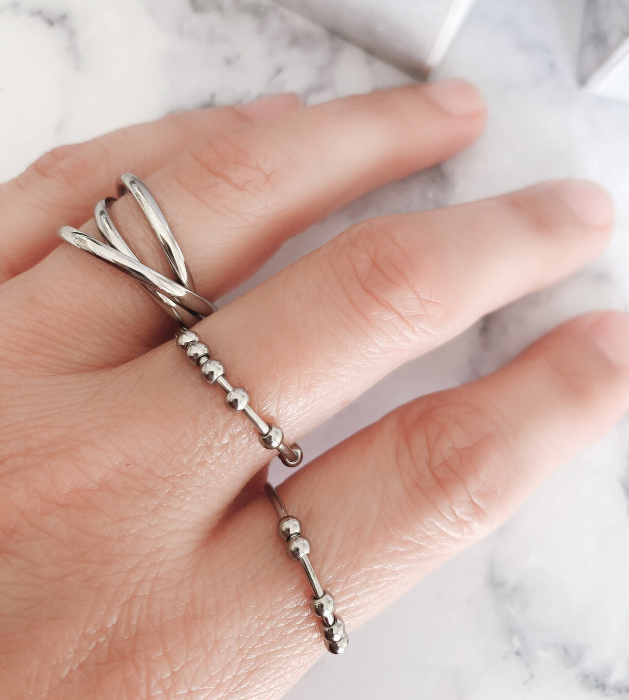 Charmin's Trinity Rolling Anxiety Fidget Ring Rose-Goud-Staalkleurig Smal R1645