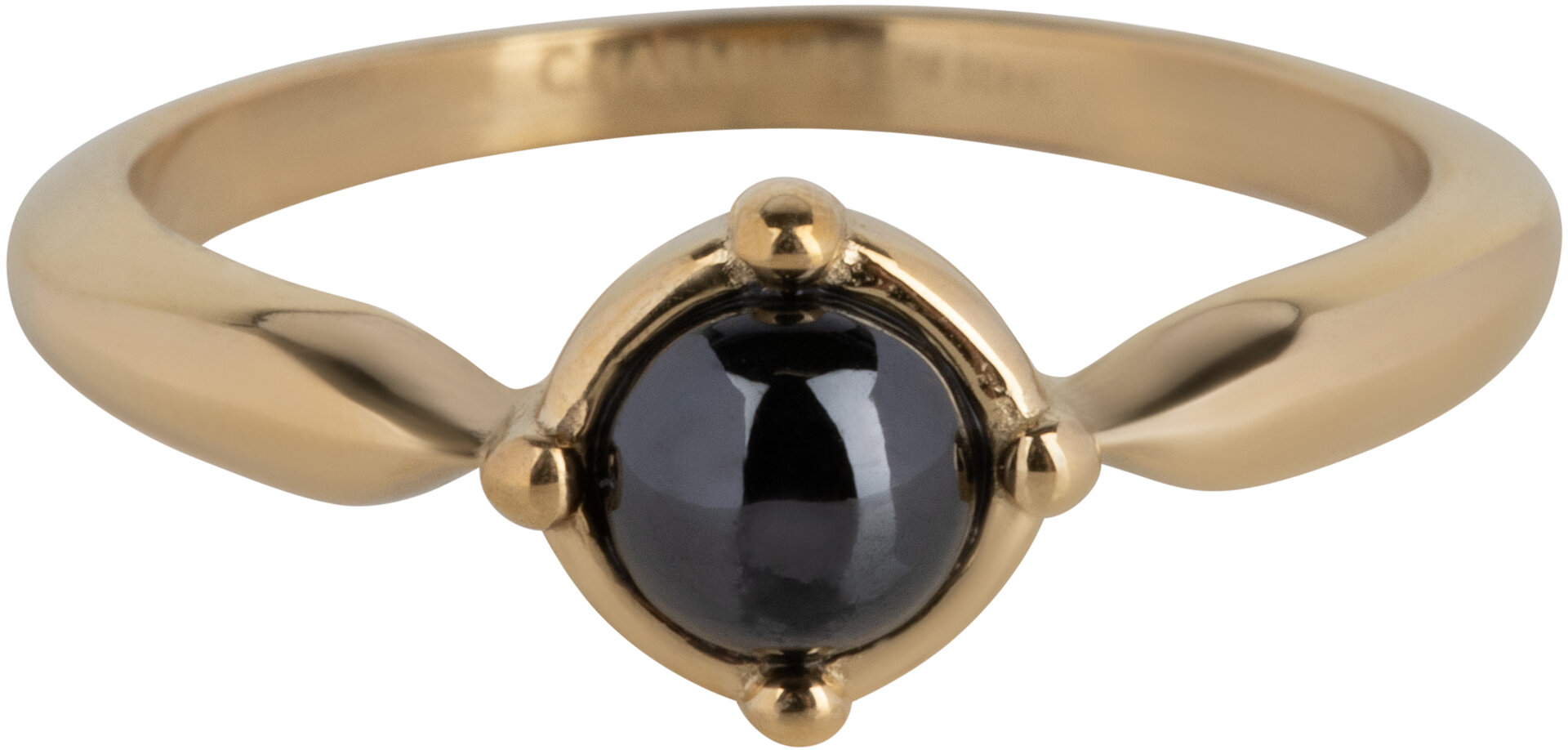 Charmin’s Ovale Elegante Zwarte Hematiet Ring Gold R1168