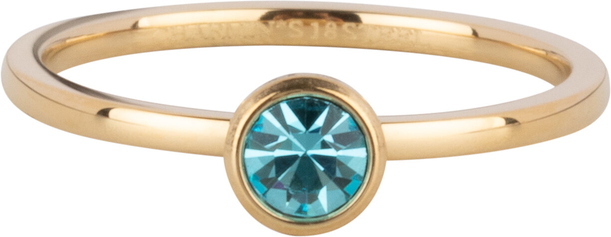 Charmin's Goudkleurige Ring Birthstone Maart LichtBlauwe Kristal Staal Iconic R1596