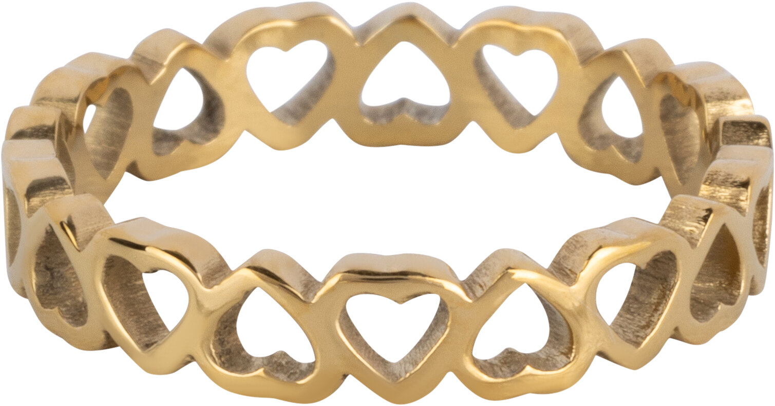 Charmin's Goudkleurige Ring met Open Hartjesdesign Staal R1548 – Romantisch en Speels