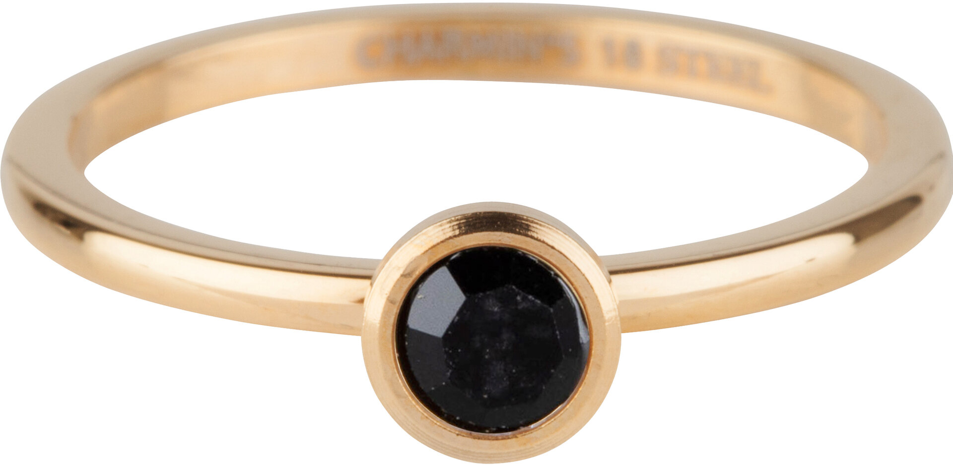 Charmin's Goudkleurige Ring Birthstone Juli Zwart Kristal Onyx Edelstaal Iconic R1021