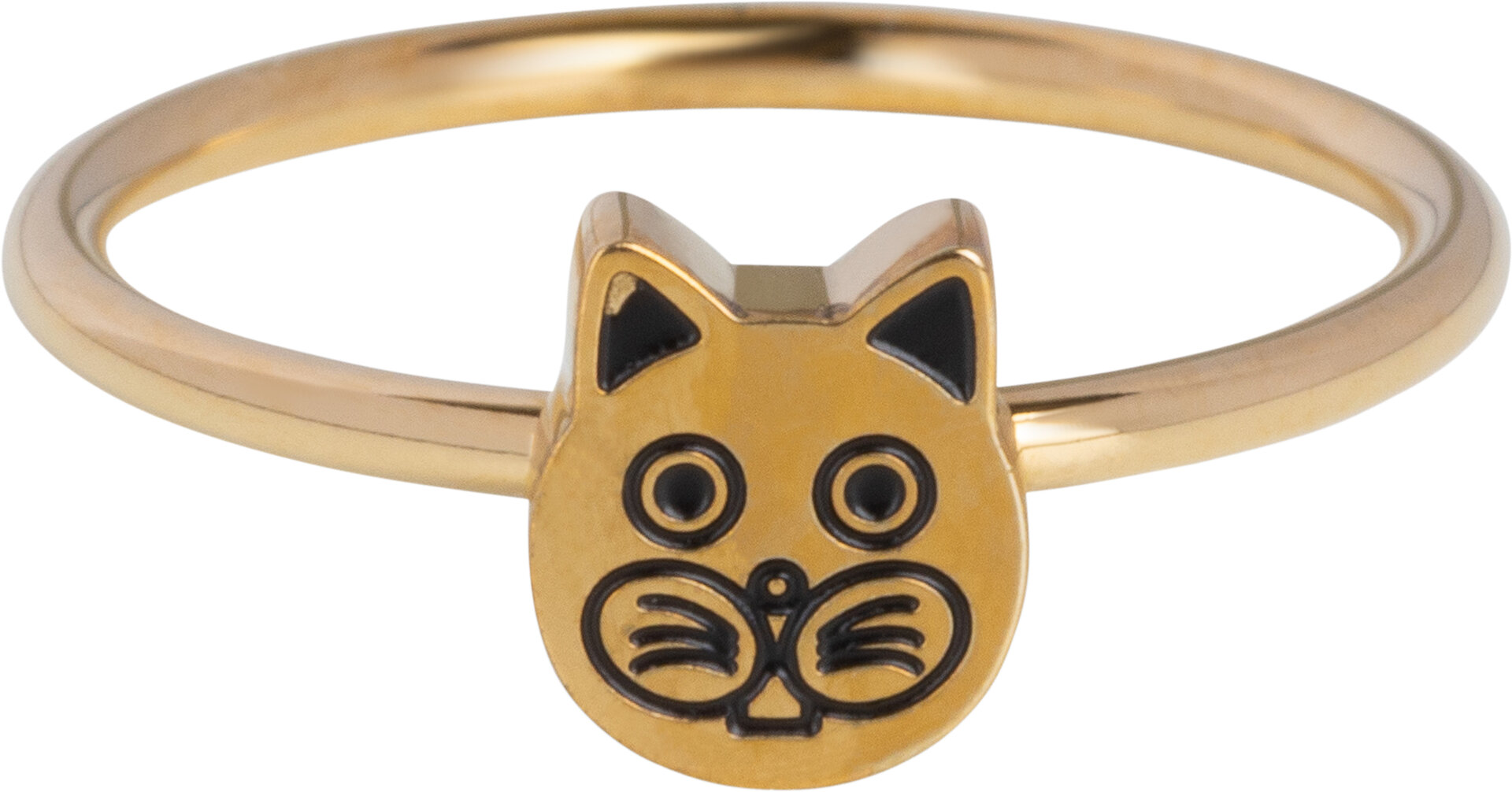 Deze goudkleurige KIDZ kinderring in strakke vintage stijl stelt het hoofdje van een schattige, lekker bollige kop van een katje voor.