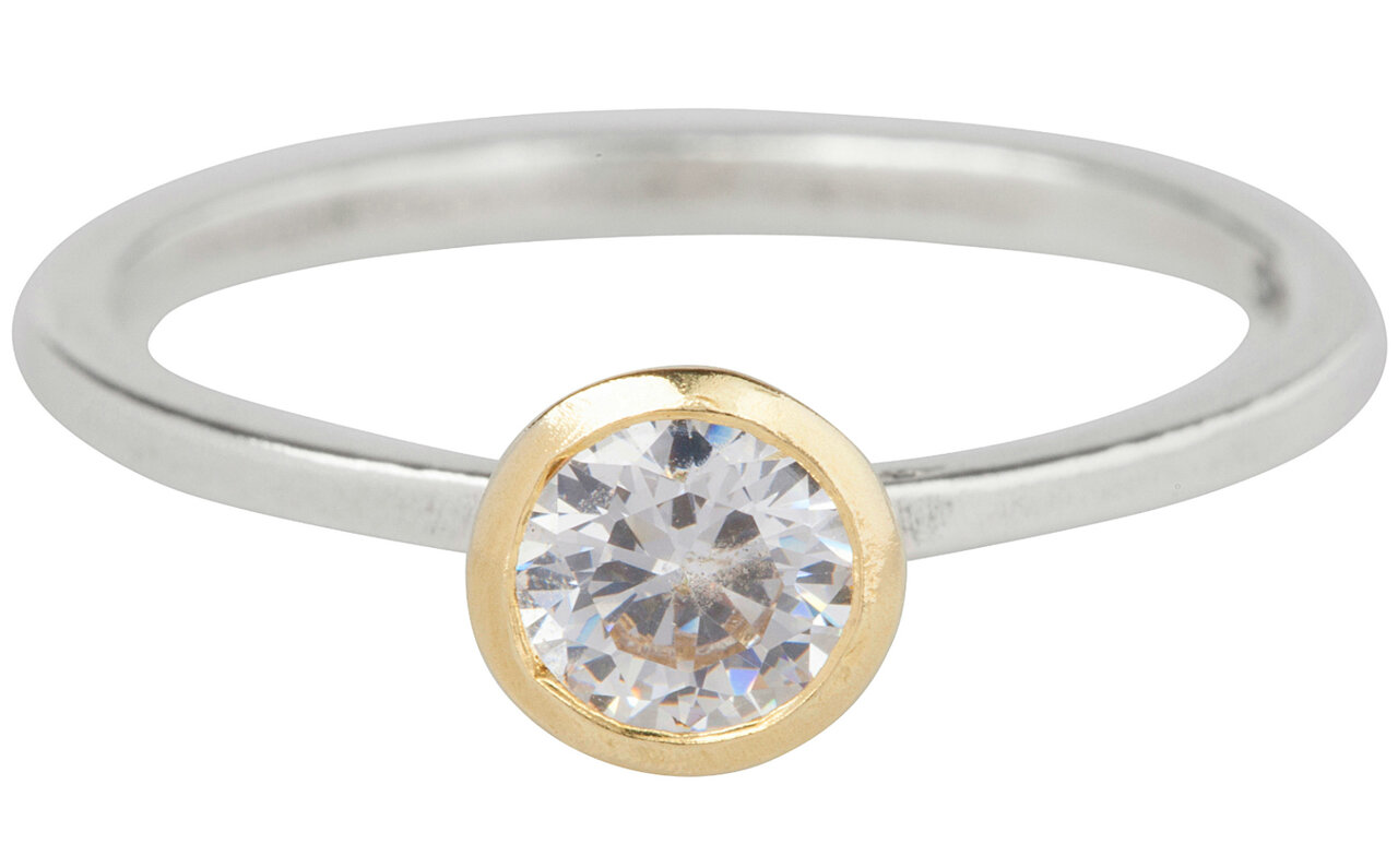 Charmin's Zilveren Ring met witte Zirkonia Steen en Goudkleurige topje R267