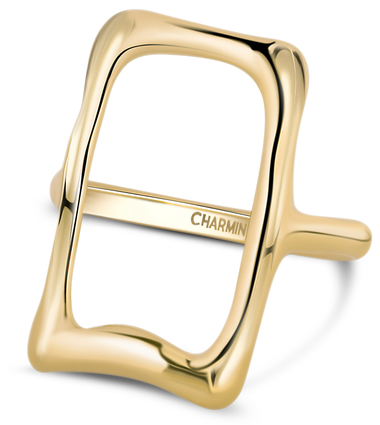 Charmin's Goudkleurige Chunky Ring met Open Rechthoek Staal R1771 – Kracht en Ruimte