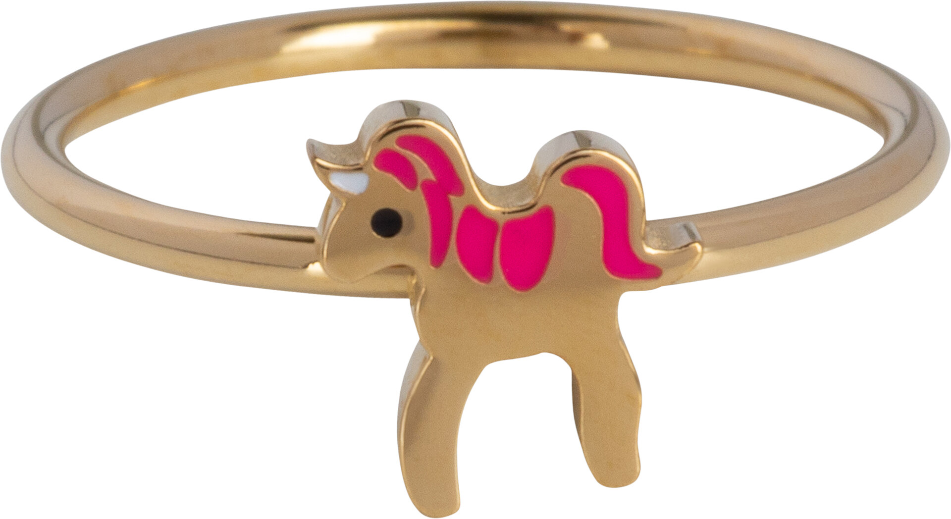 KIDZ Kinderring Goudkleurig Staal Paardje met Roze Manen KR147 – Elegant en Klassiek