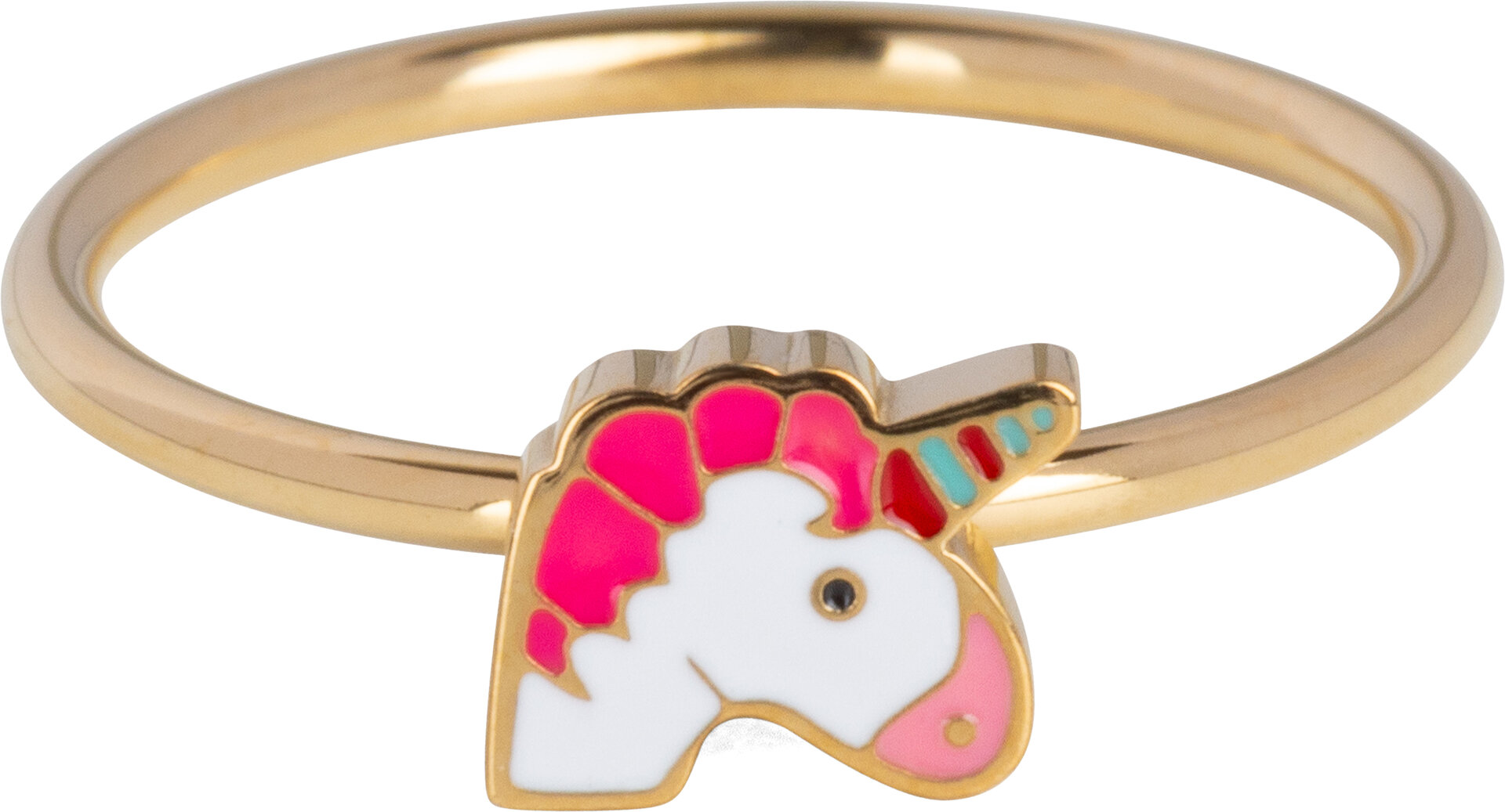 KIDZ Kinderring Goudkleurig Staal met Unicorn Hoofdje KR199 – Magisch en Kleurrijk